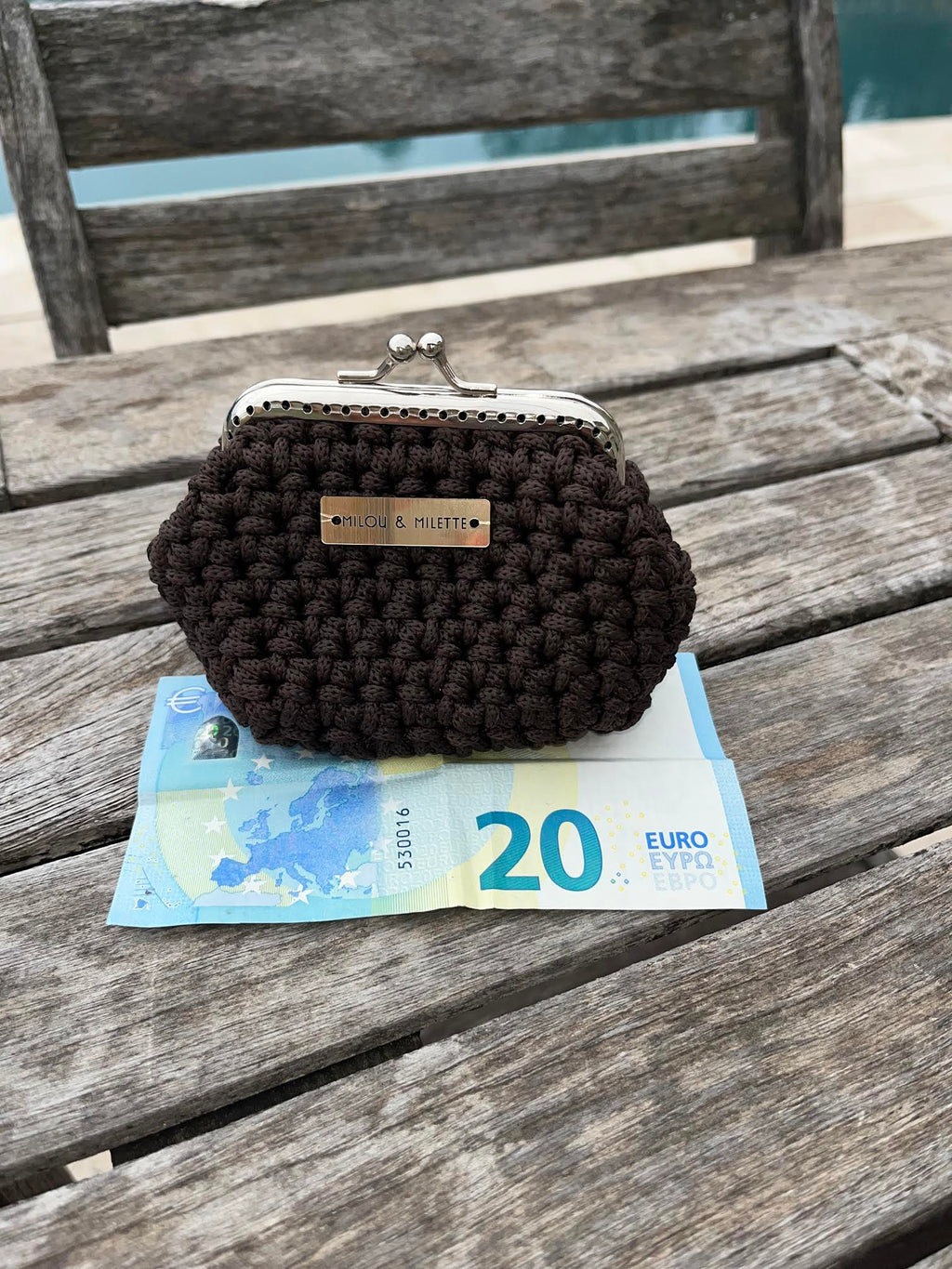Porte-monnaie au crochet Mini Riviera - Terre d'olivier - Pièce unique - Milou & Milette