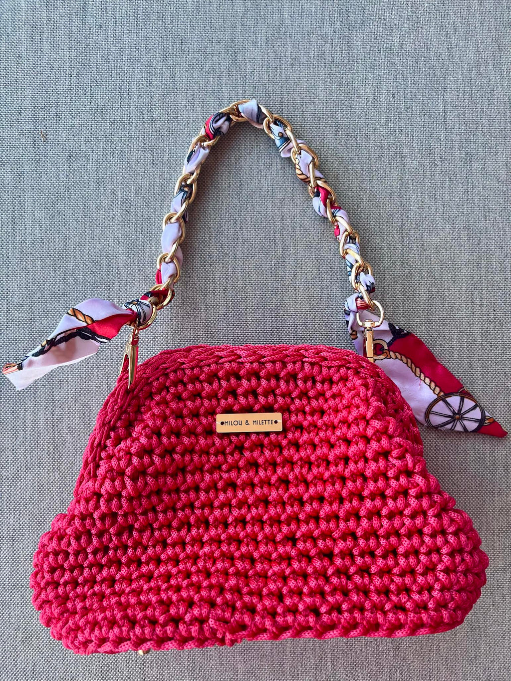 Sac au crochet rouge corail - Riviera avec petite anse - Fait main - Milou & Milette