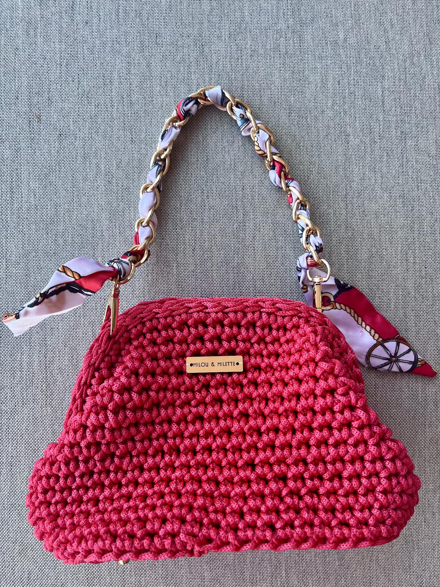 Sac au crochet rouge corail - Riviera avec petite anse - Fait main - Milou & Milette