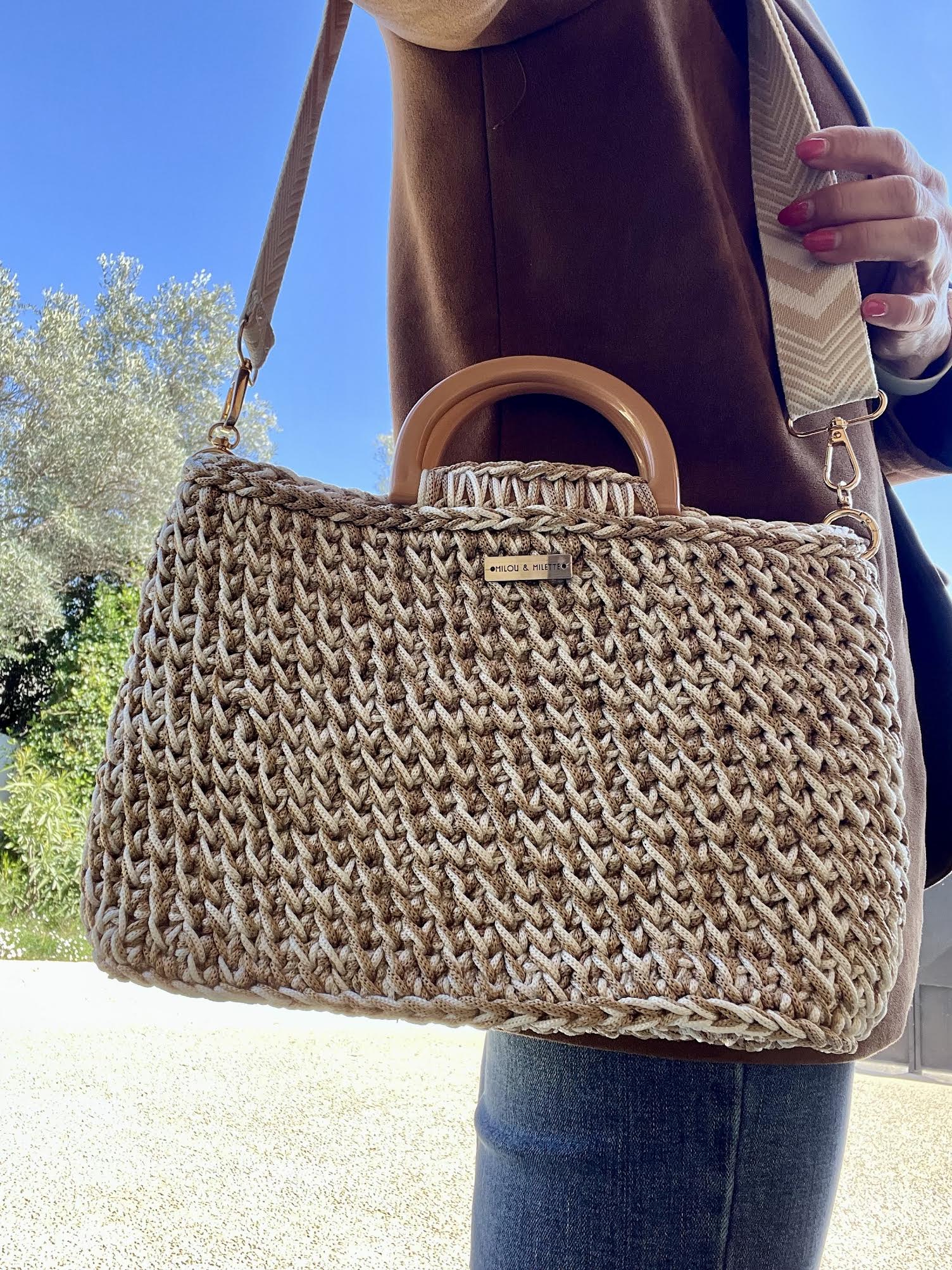 Cabas au crochet - Calanque - Couleur sable et dune - Pièce unique - Rigide