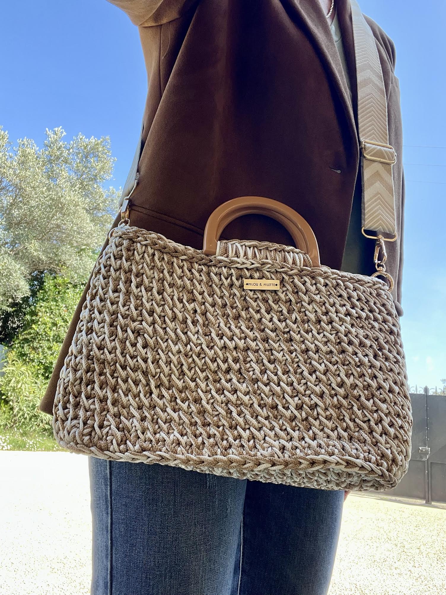 Cabas au crochet - Calanque - Couleur sable et dune - Pièce unique - Rigide