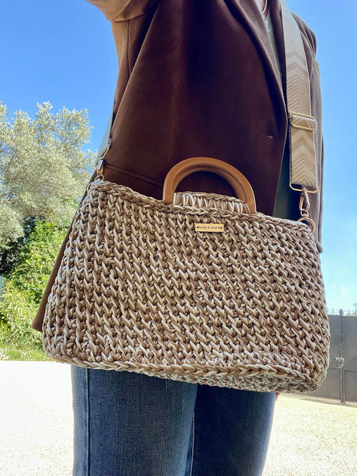 Cabas au crochet - Calanque - Couleur sable et dune - Pièce unique - Rigide