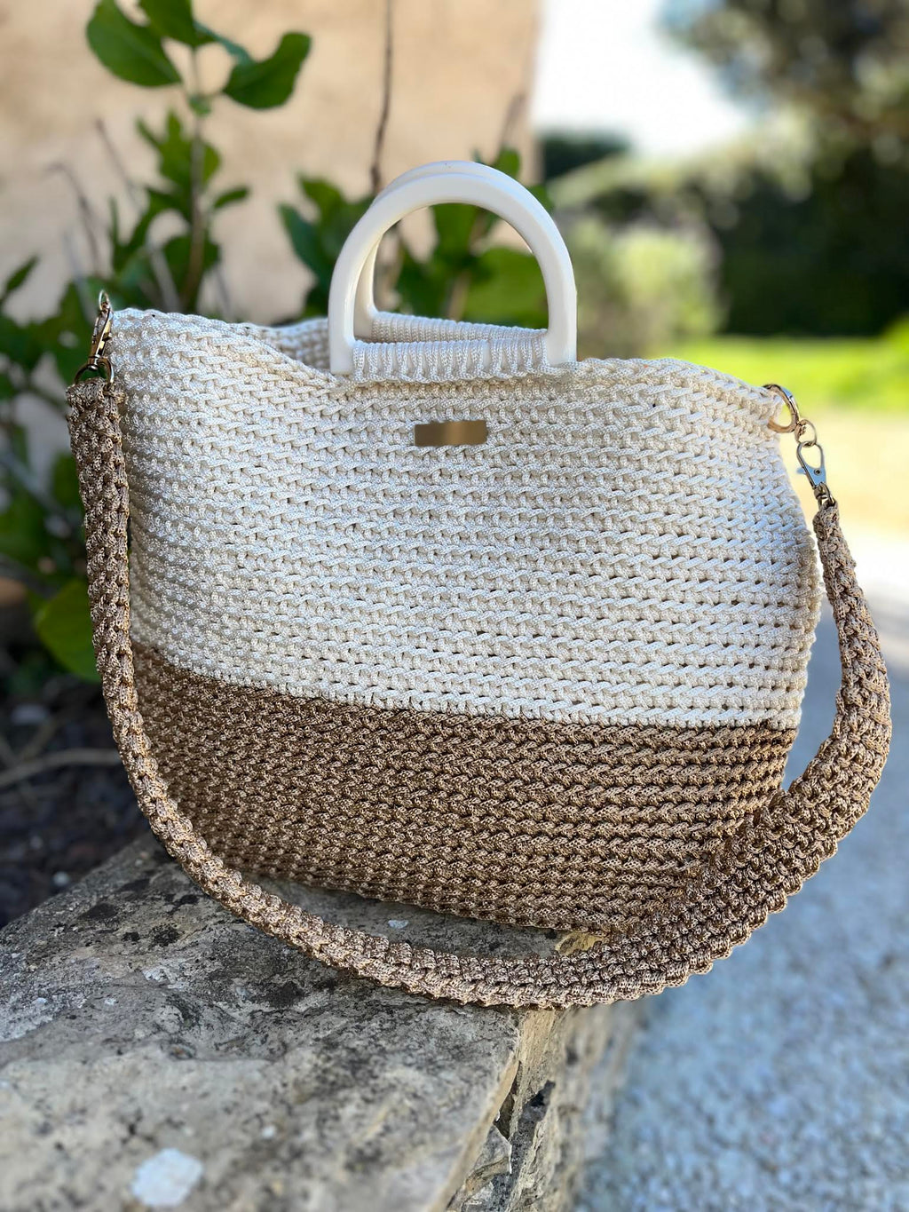 cabas crochet fait main beige sable - sac plage artisanal - Milou et Milette