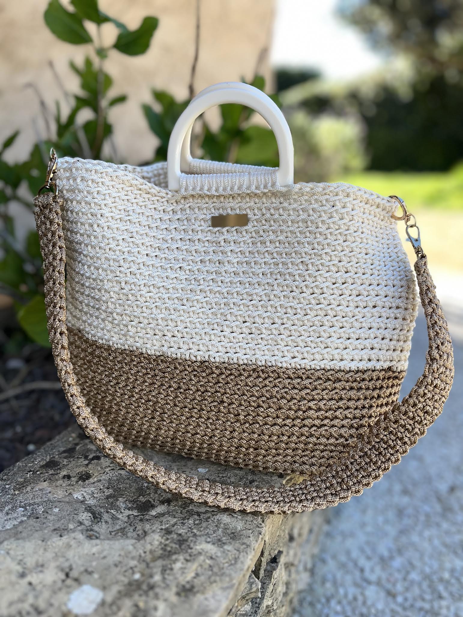 Cabas au crochet - Calanque - Couleur Dune et Sable - Souple