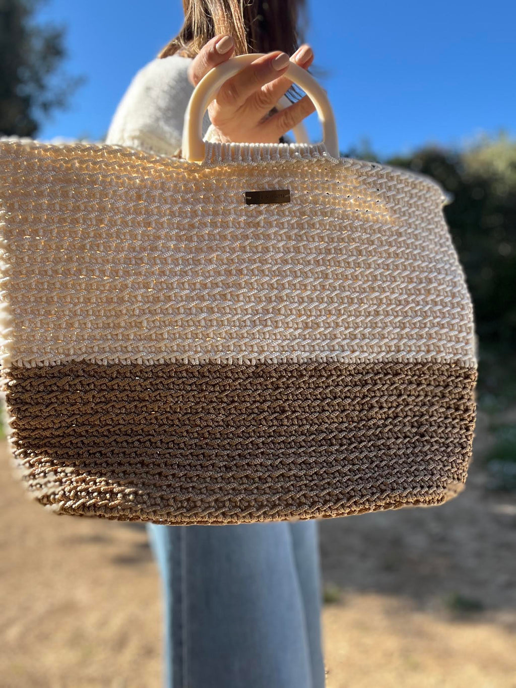 Cabas au crochet - Calanque - Couleur Dune et Sable - Souple - Anse intégrée - Pièce unique - Milou & Milette