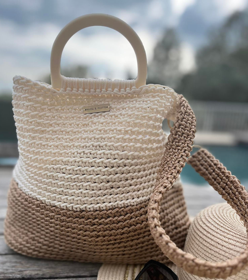 Cabas au crochet - Calanque - Couleur Dune et Sable - Souple - Anse intégrée - Pièce unique - Milou & Milette
