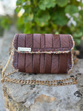 mini sac canevas fait main marron chocolat chaine dorée femme - sac chic Mistral - Milou et Milette