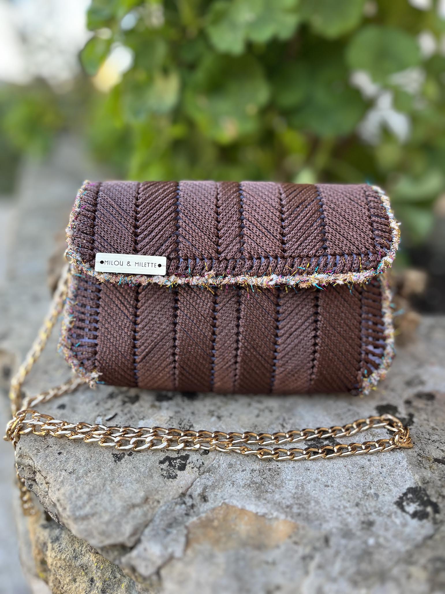 Mini sac canevas - Collection Mistral - Couleur Chocolat - Bordure scintillante - Pièce unique