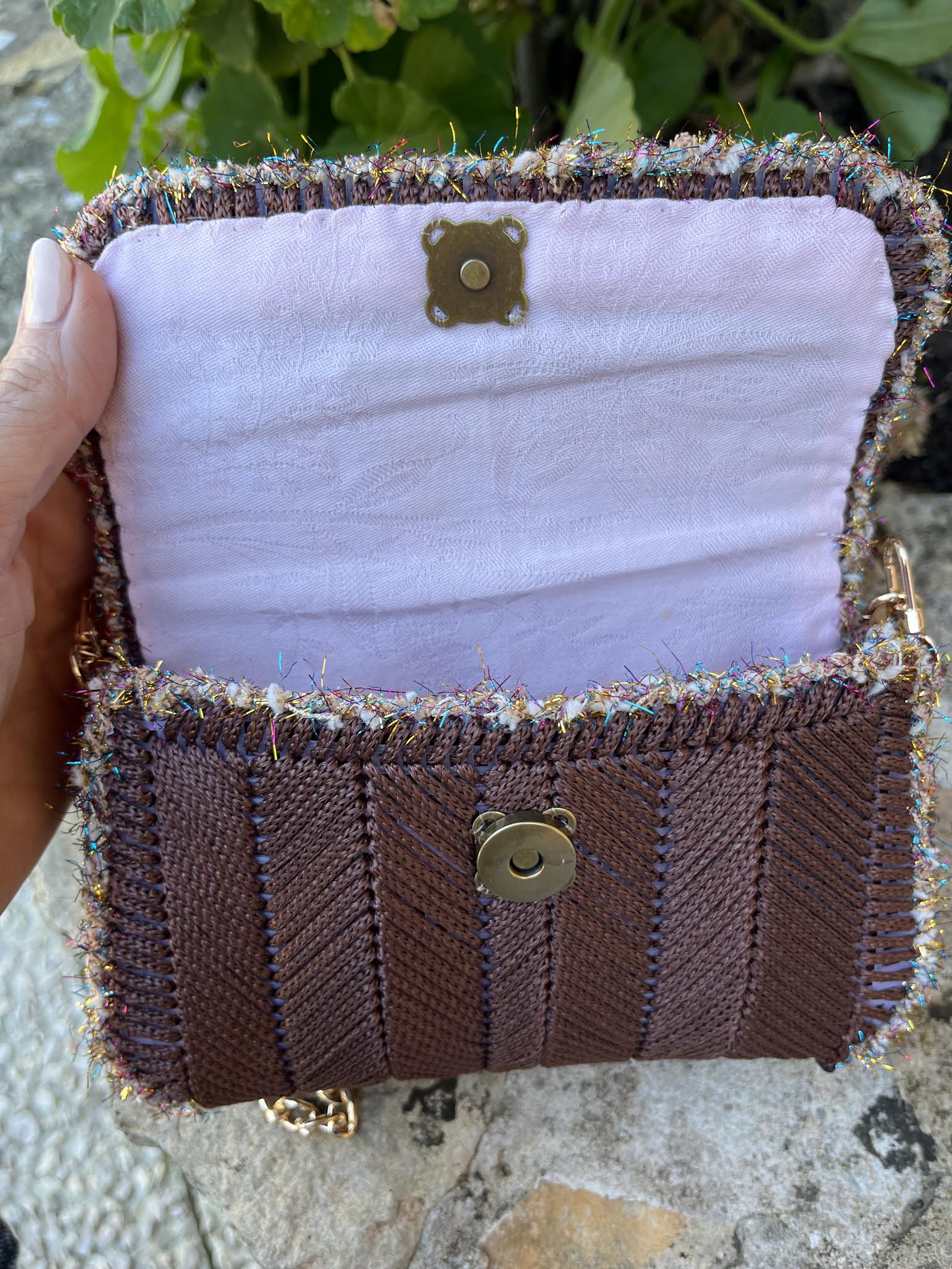 Mini sac canevas - Collection Mistral - Couleur Chocolat - Bordure scintillante - Pièce unique