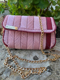 mini sac canevas fait main rose et grenat femme chaine dorée- Milou et Milette
