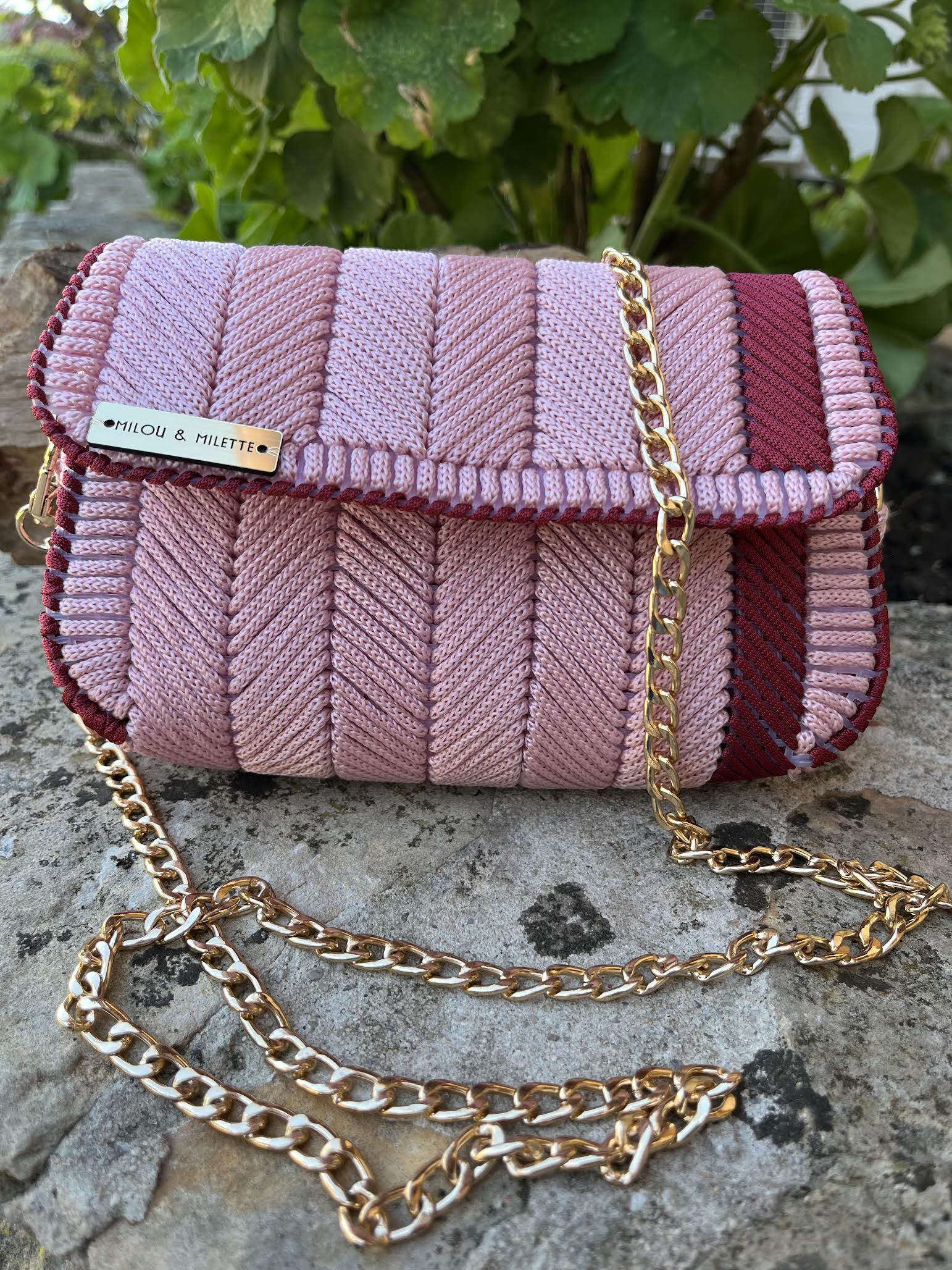 Mini sac canevas - Collection Mistral - Couleur Rose & Grenat - Pièce unique