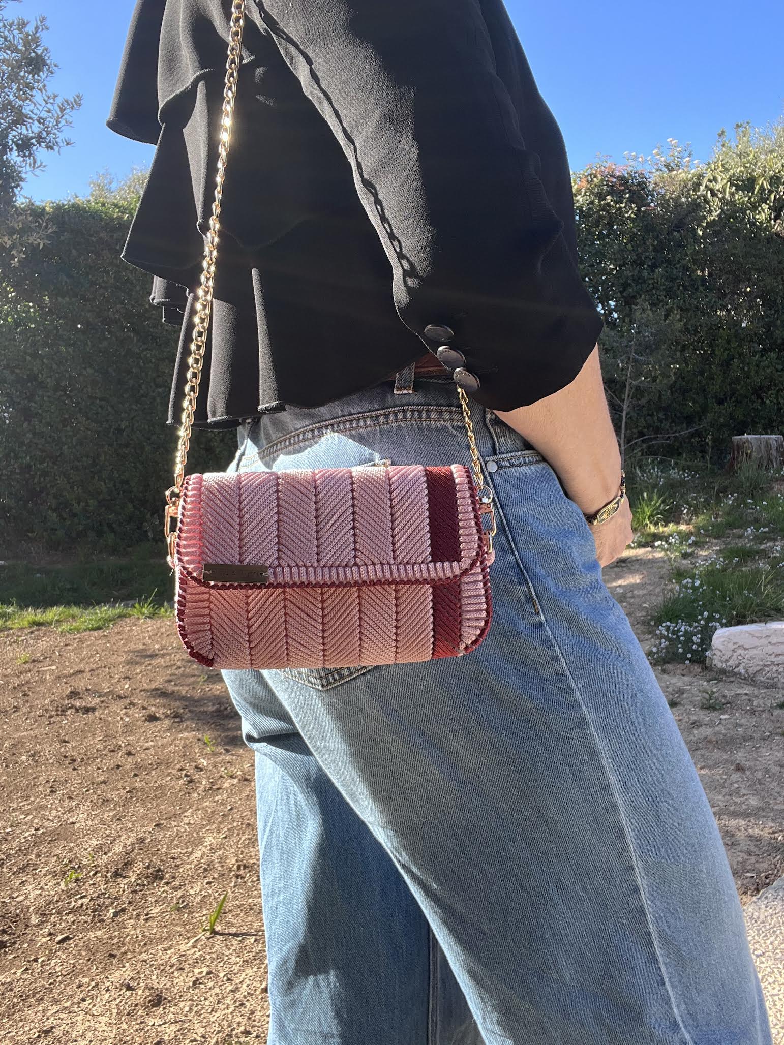 Mini sac canevas - Collection Mistral - Couleur Rose & Grenat - Pièce unique