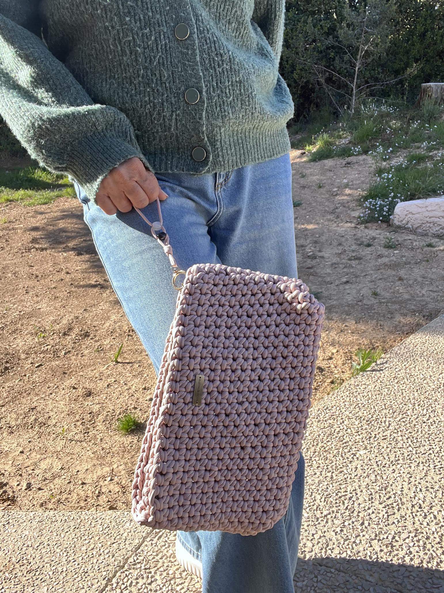 Pochette Mistral - Maille épaisse - Rose poudrée