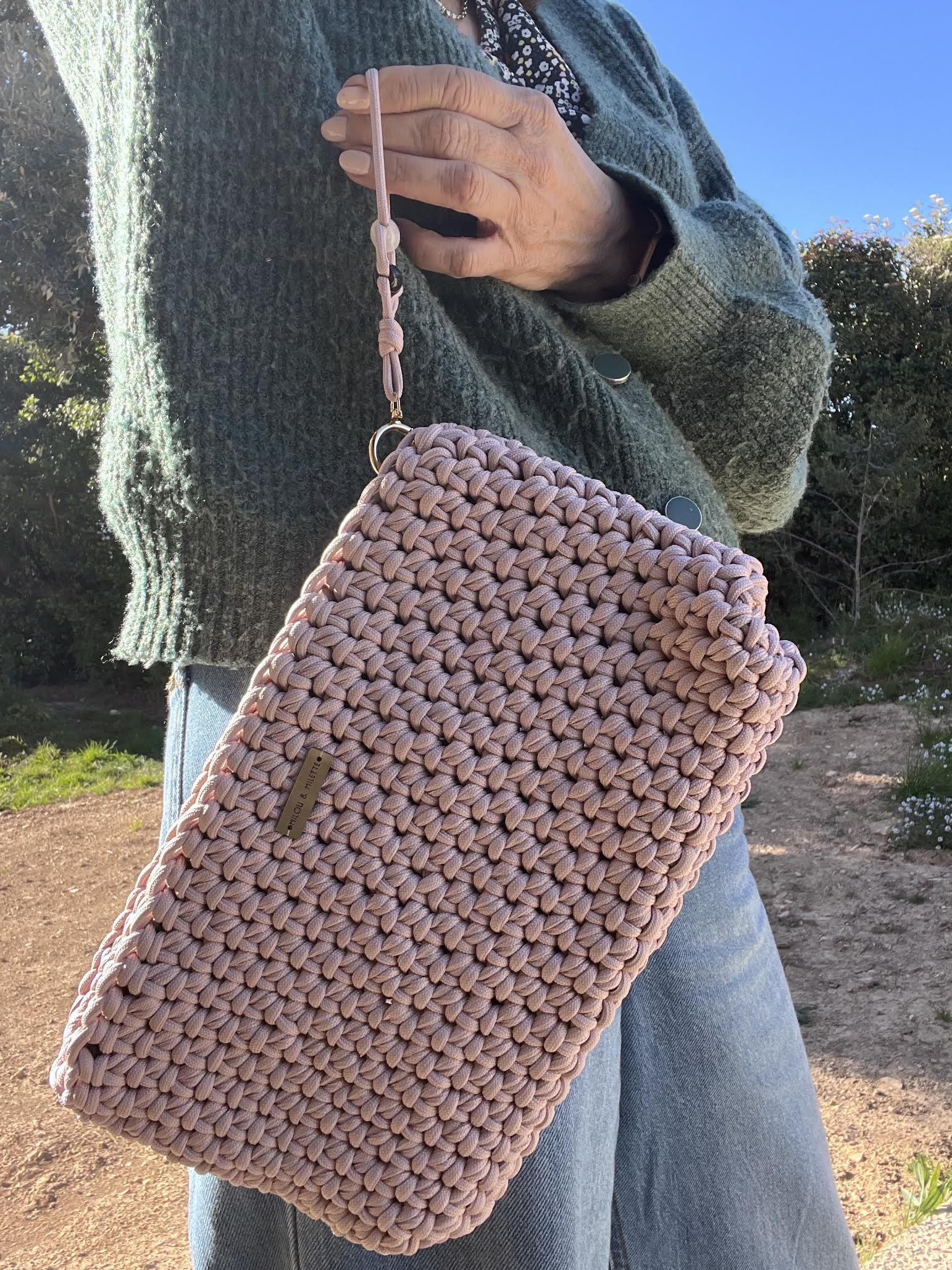 Pochette Mistral - Maille épaisse - Rose poudrée
