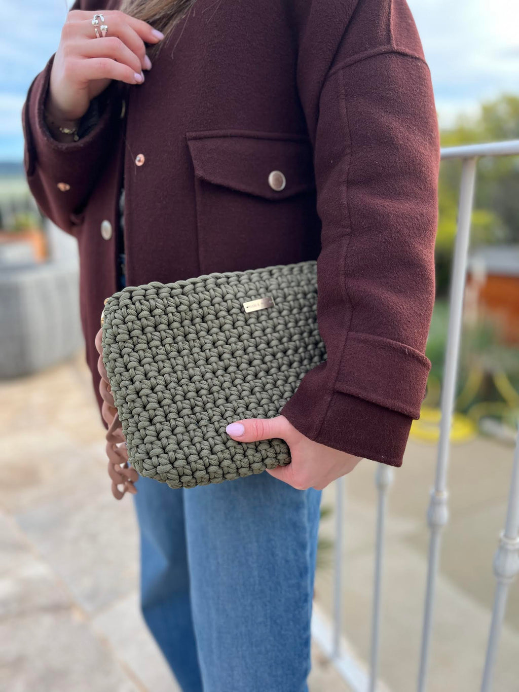 pochette crochet fait main Kaki femme - pochette bohème Mistral - Milou et Milette