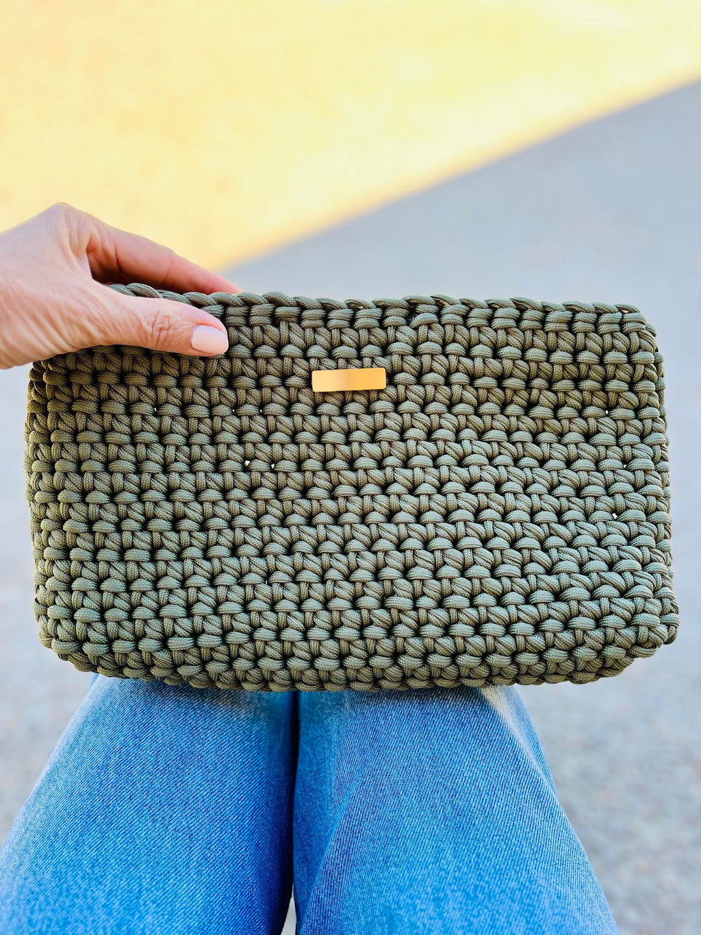 pochette crochet fait main Kaki femme - pochette bohème Mistral - Milou et Milette