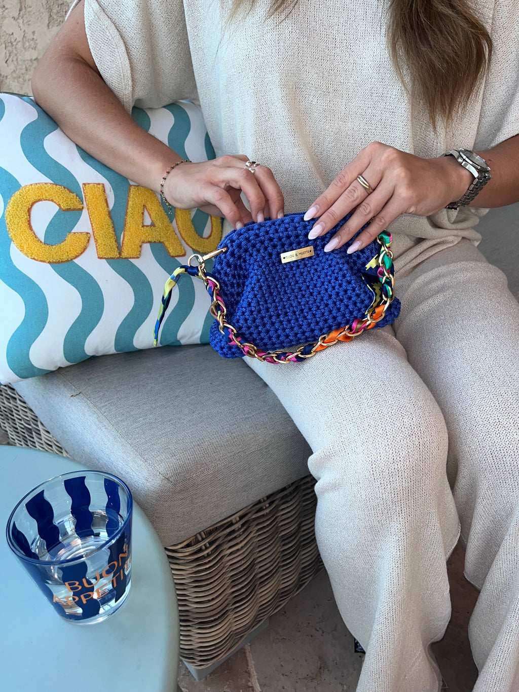 Sac au crochet fait main Riviera bleu électrique 