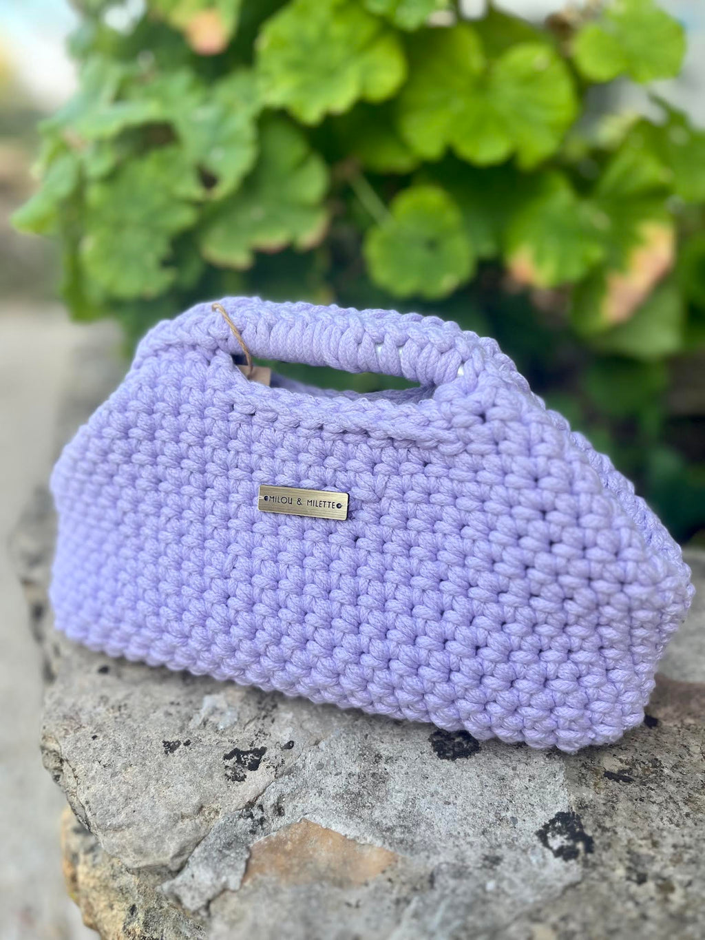 Sac Parme avec poignées intégrées entièrement crocheté à la main- Milou & Milette