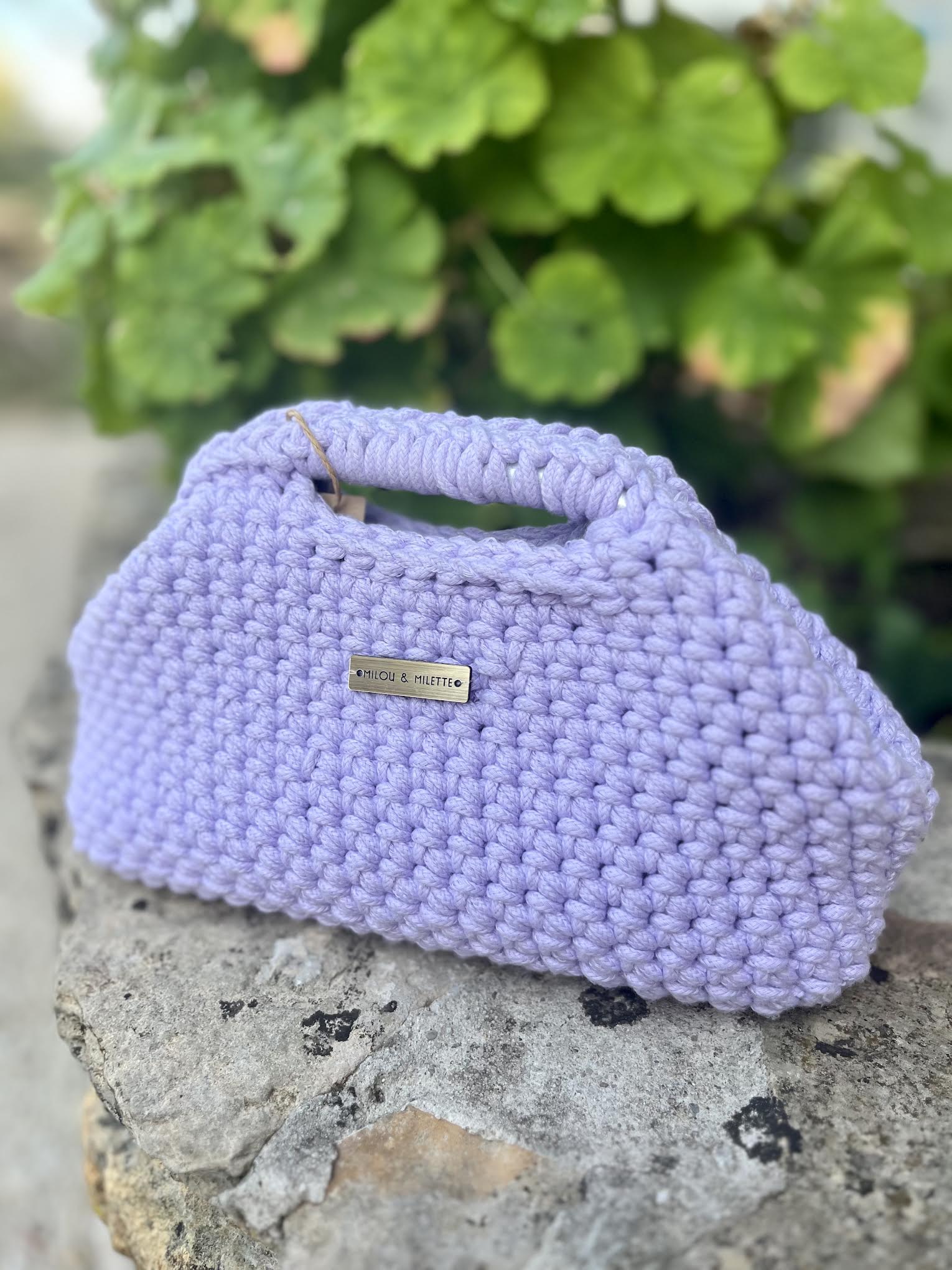 Sac Parme avec poignées intégrées entièrement crocheté à la main- Milou & Milette
