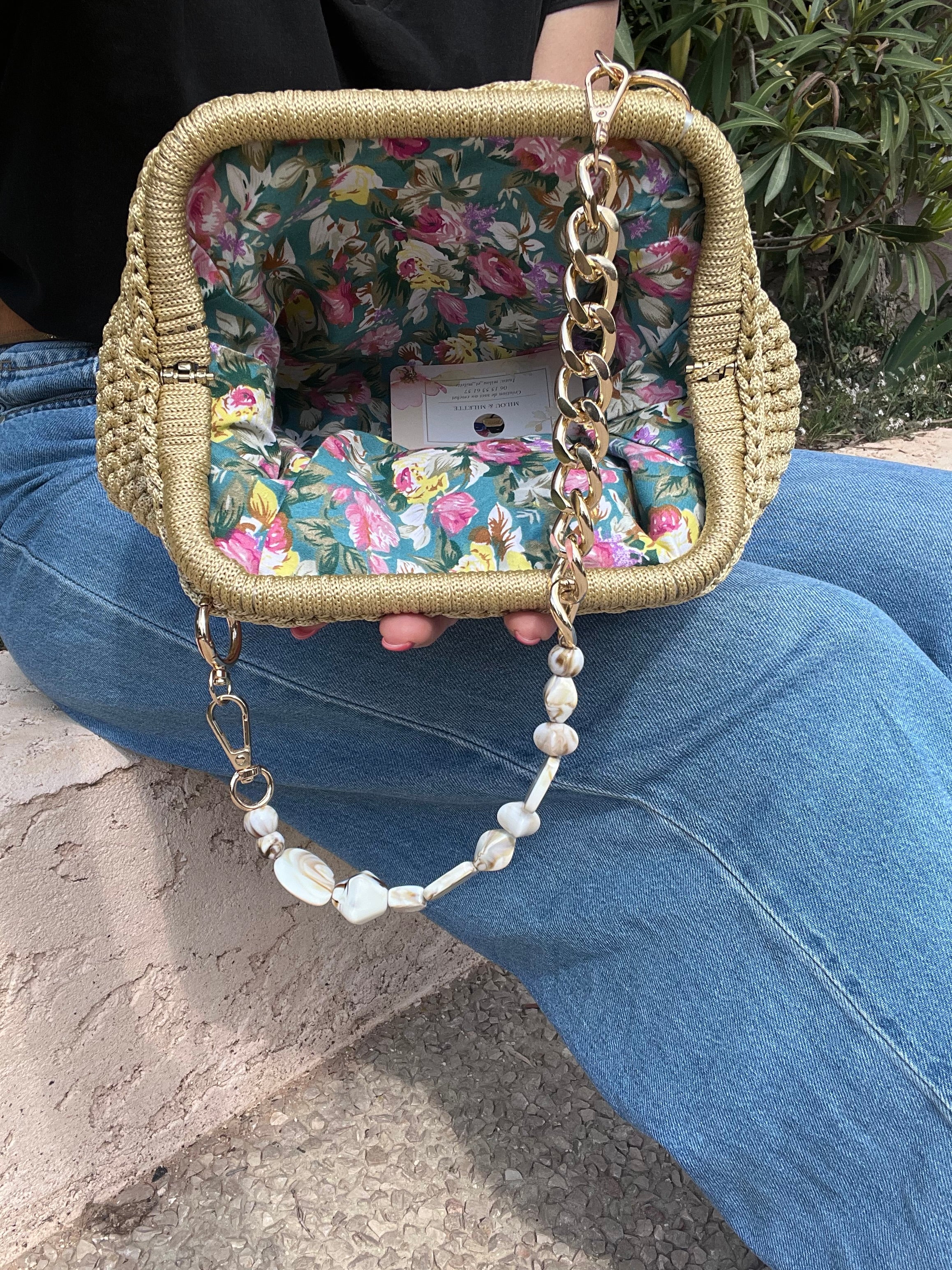 sac crochet femme  dune fait main style méditerranéen  Milou et Milette- détail intérieur sac doublé