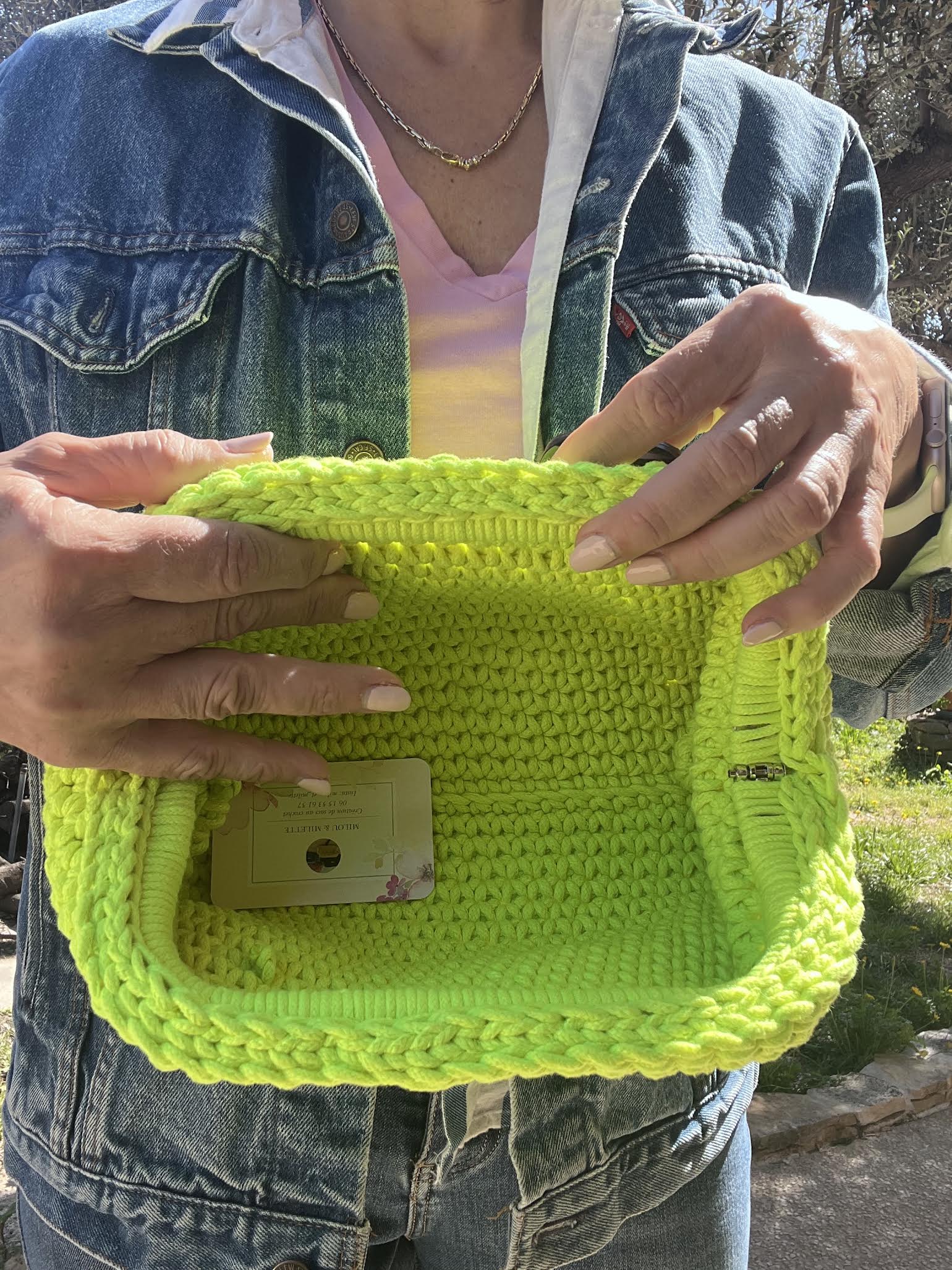 sac crochet fait main jaune néon femme - sac bohème Riviera - Milou et Milette