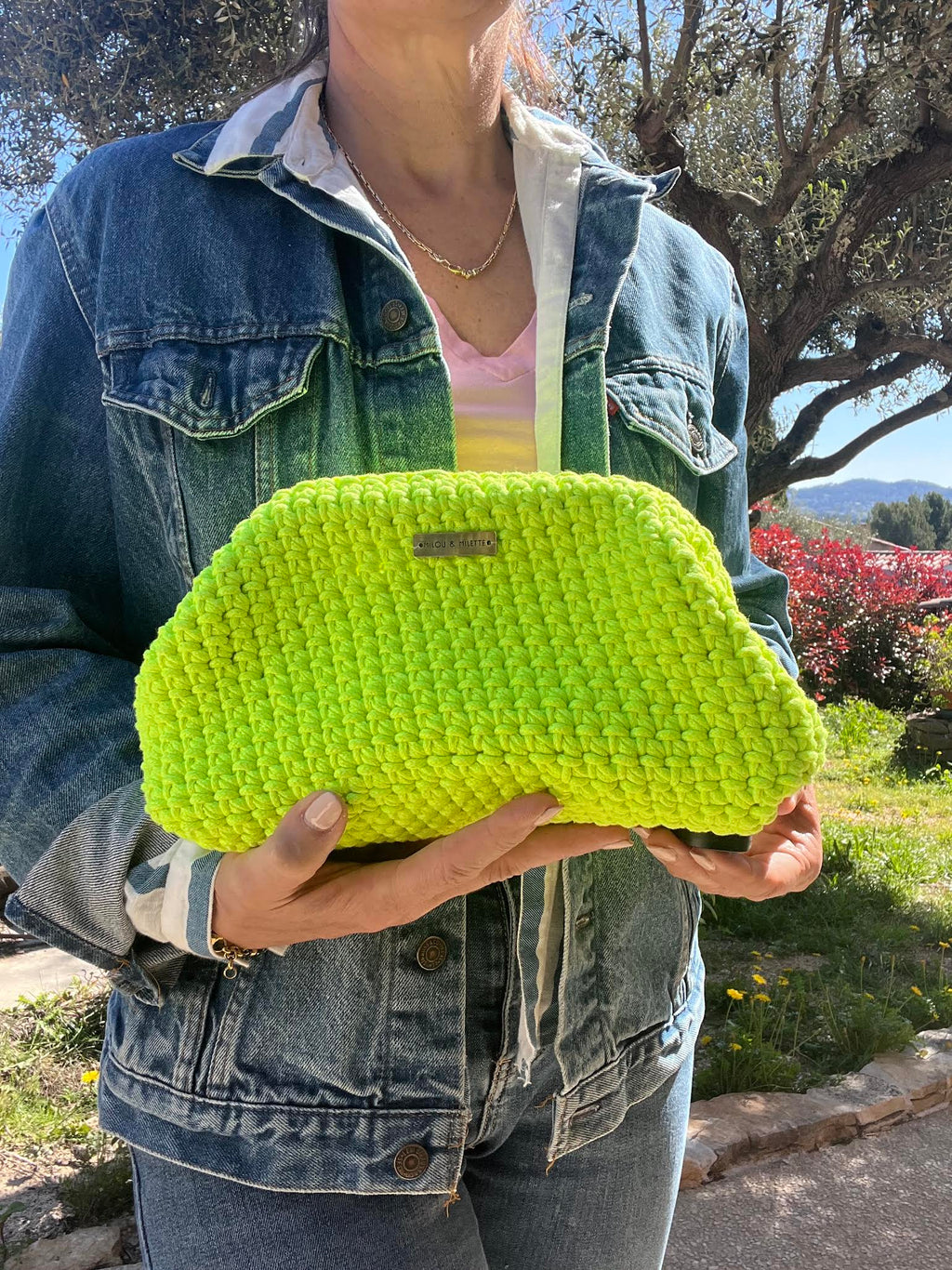 sac crochet fait main jaune néon femme - sac bohème Riviera - Milou et Milette