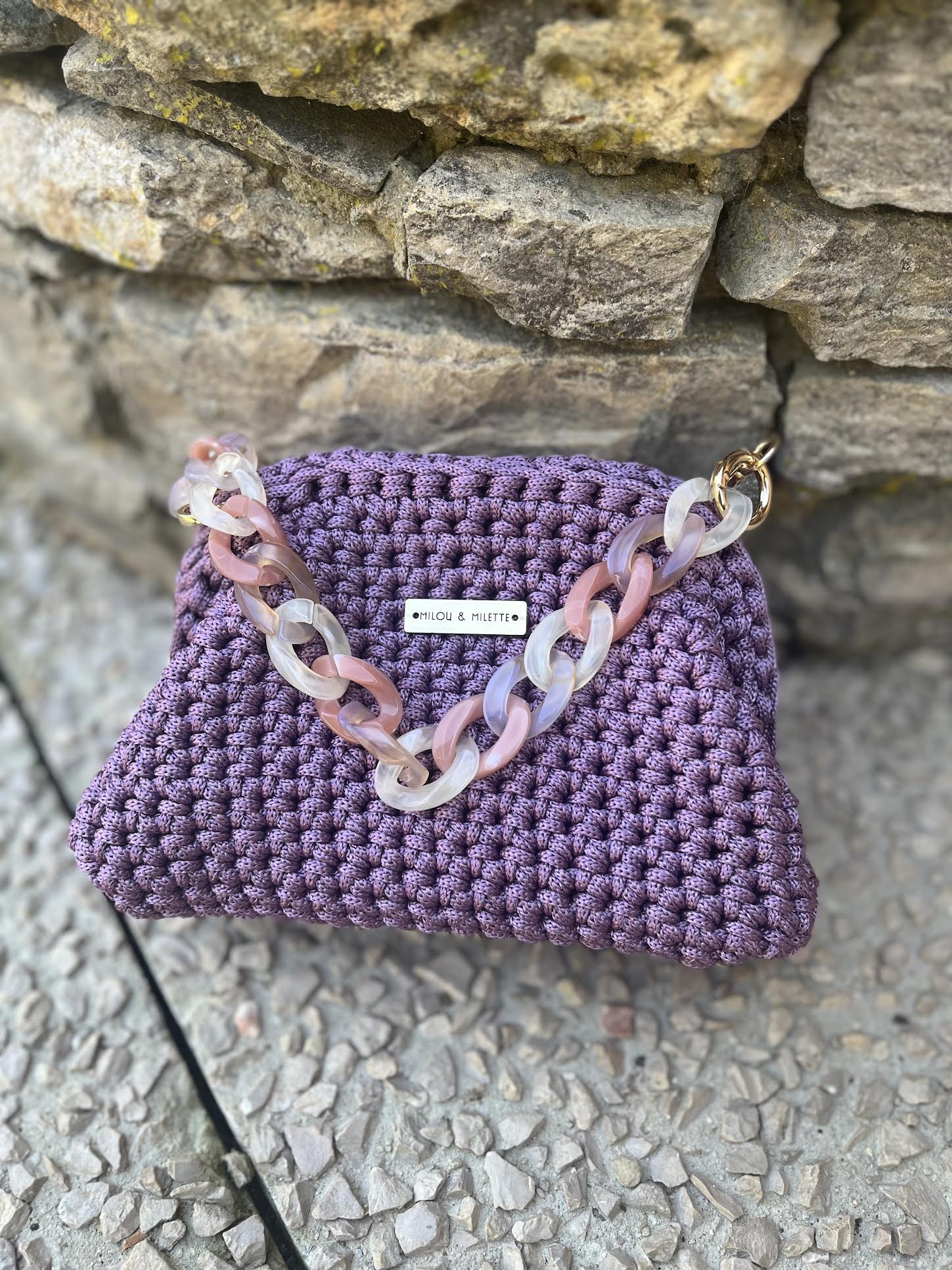 sac crochet femme lavande rosé petit modèle - fait main - Riviera - Pièce unique - Milou et Milette