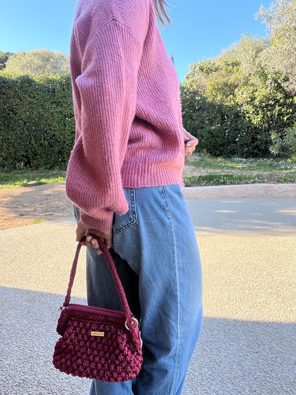 sac crochet fait main grenat femme doublure fleurie - sac bohème Riviera - Milou et Milette