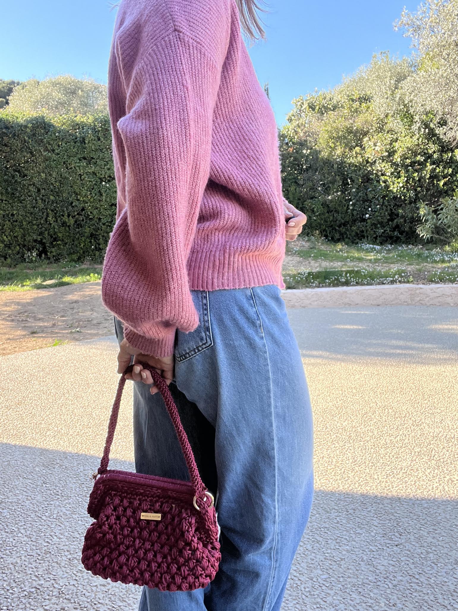 sac crochet fait main grenat femme doublure fleurie - sac bohème Riviera - Milou et Milette