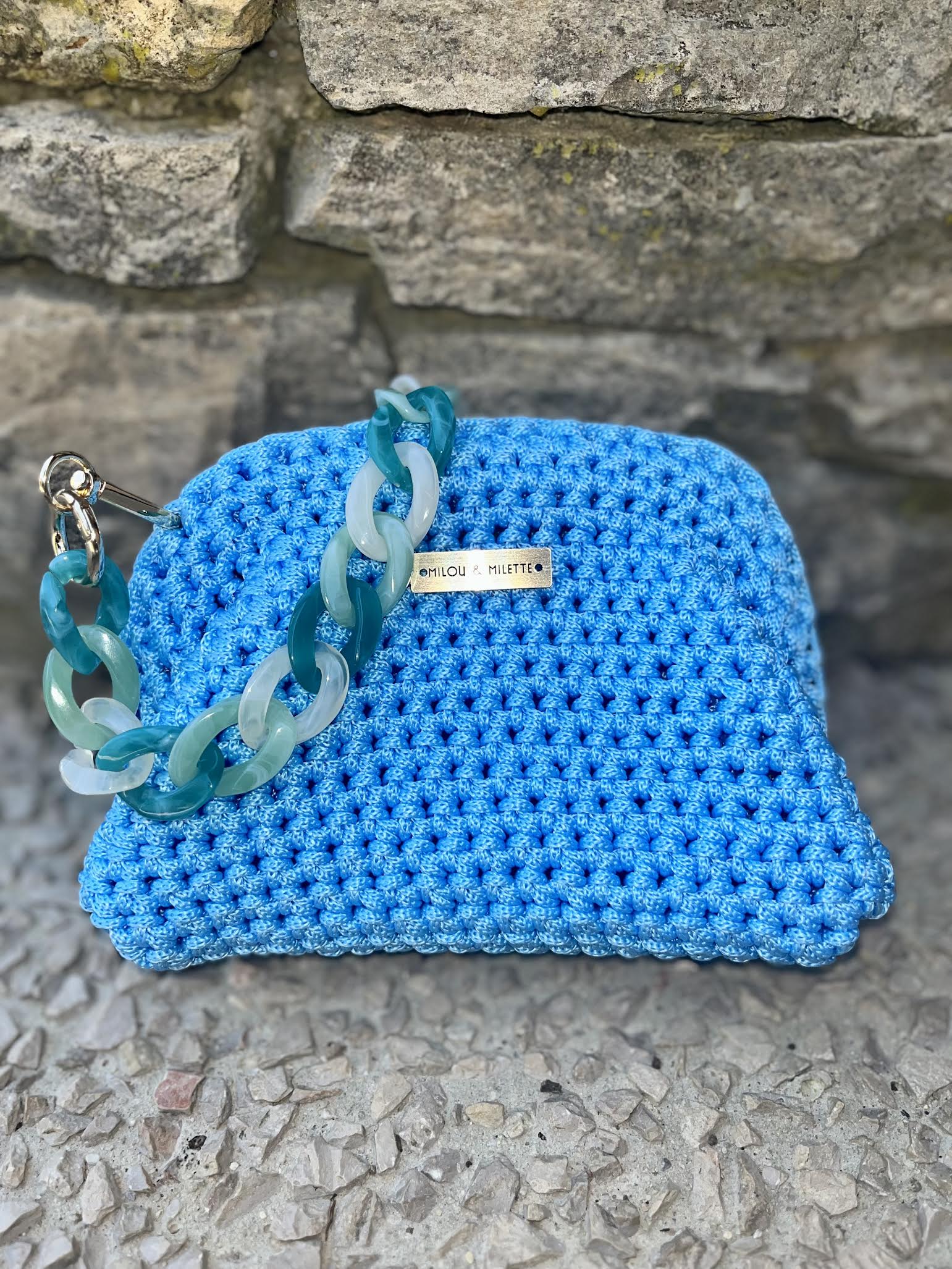 sac crochet femme bleu azur fait main Riviera Provence Milou et Milette