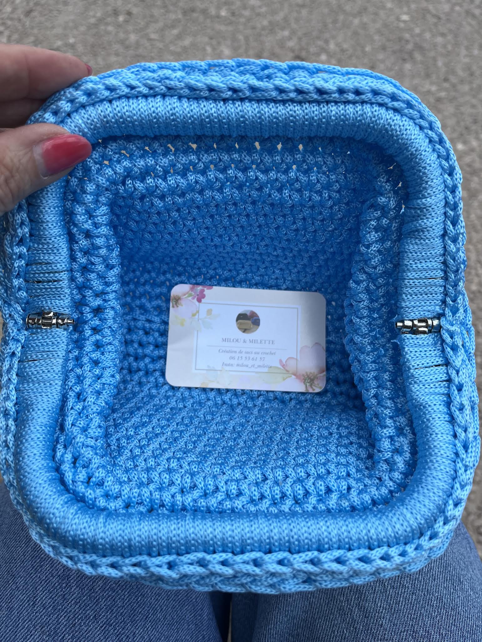 sac crochet femme bleu azur fait main Riviera Provence Milou et Milette- intérieur