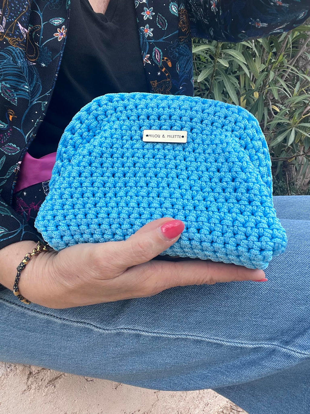 sac crochet femme bleu azur fait main Riviera Provence Milou et Milette- taille