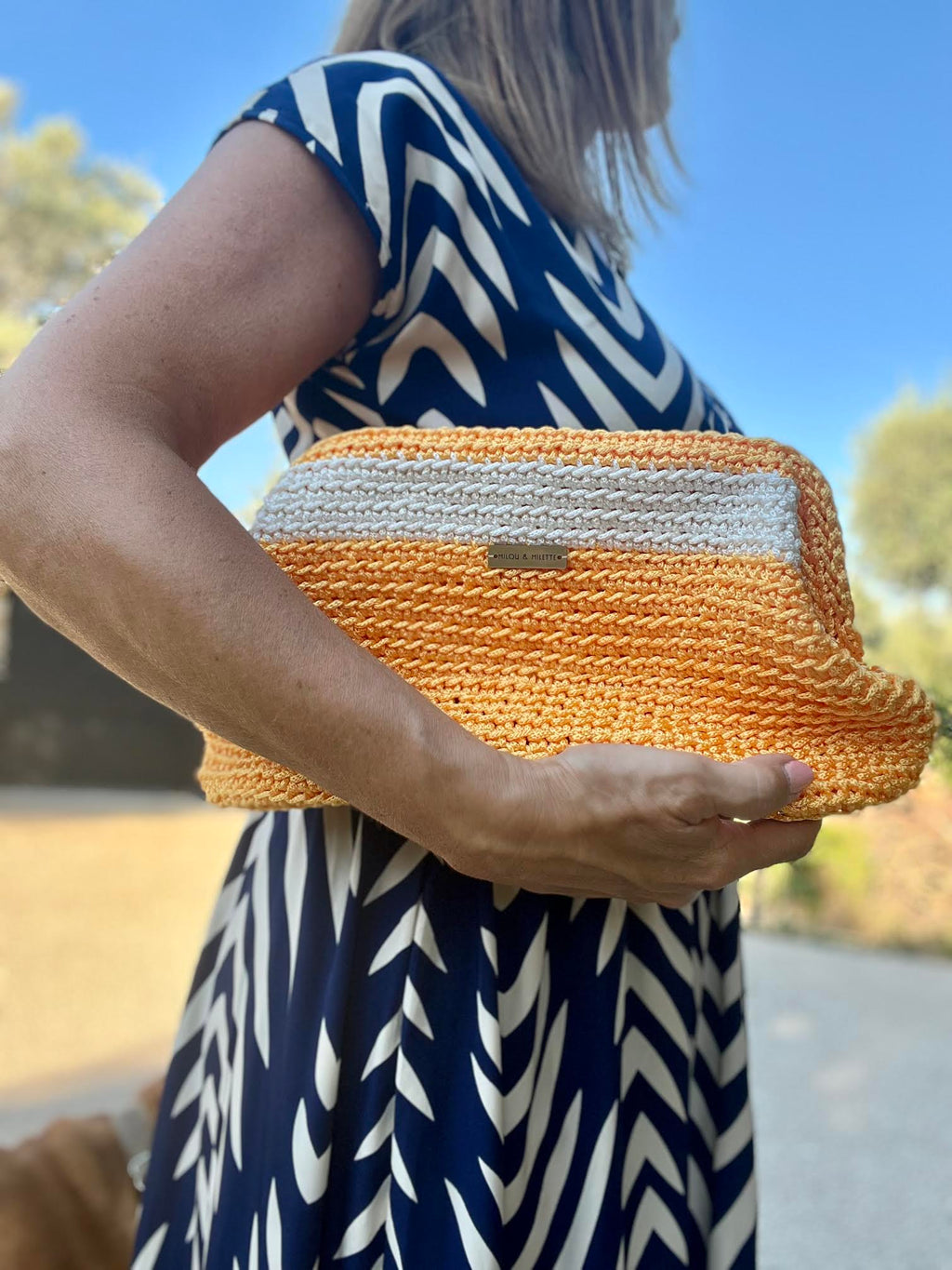 Sac au crochet orange et écru fait main en France-Milou & Milette