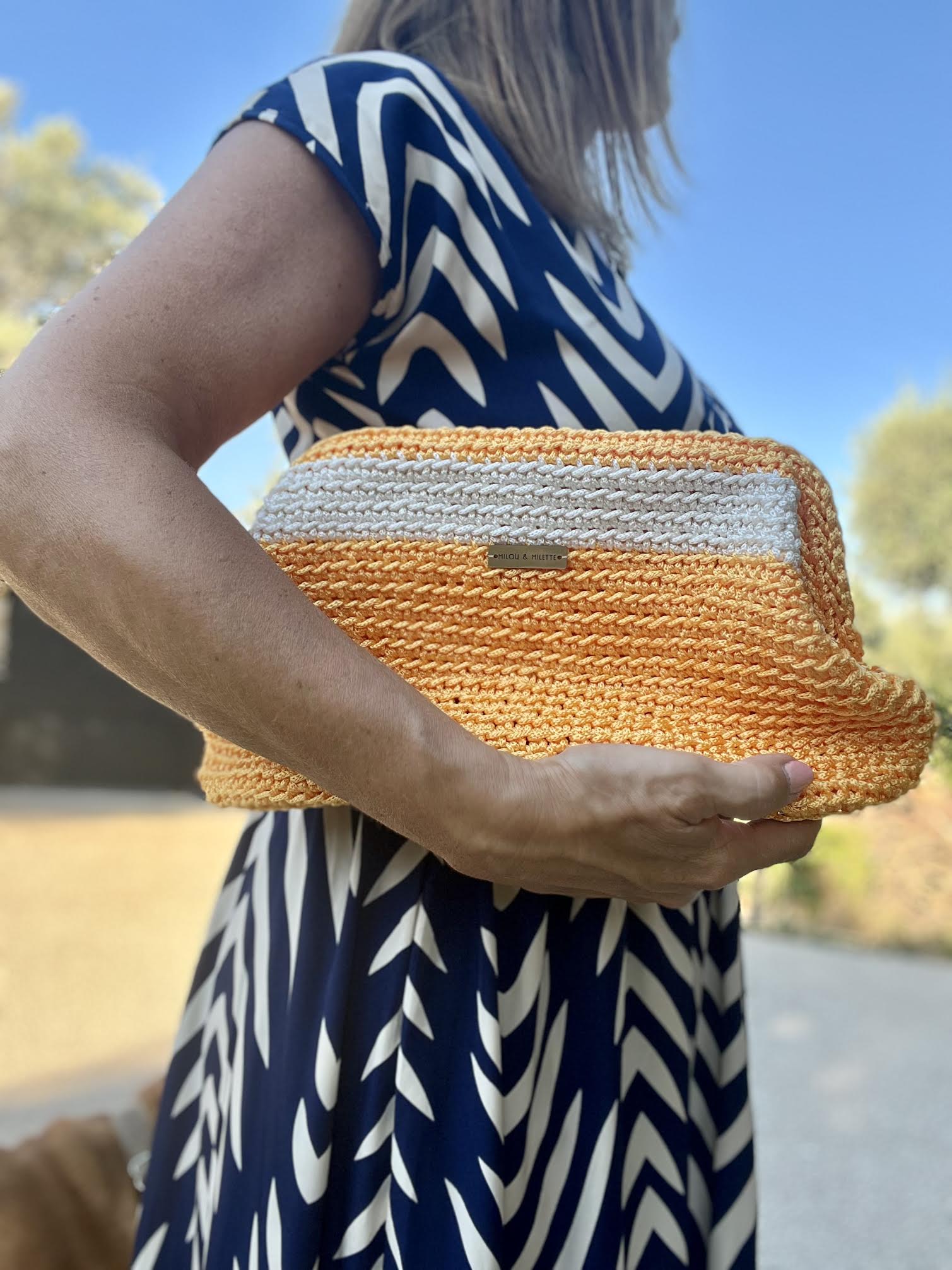 Sac au crochet orange et écru fait main en France-Milou & Milette