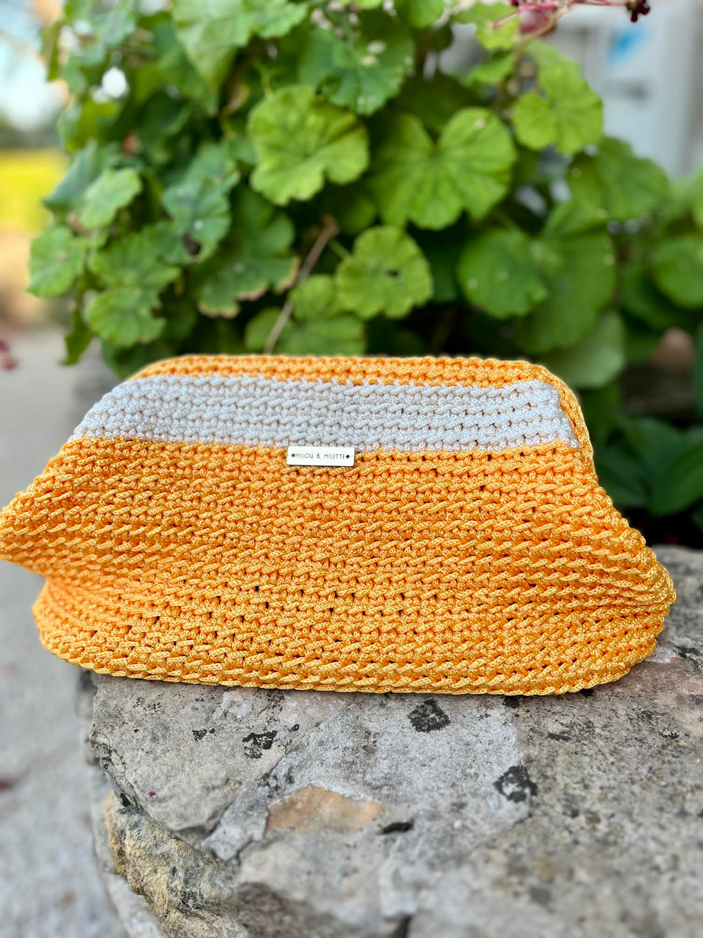 Sac au crochet orange et écru fait main en France-Milou & Milette