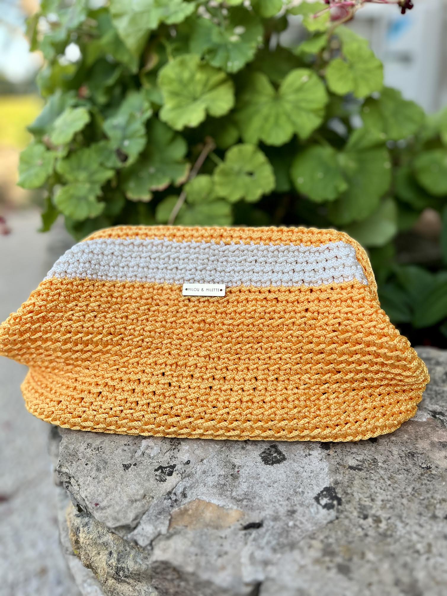 Sac au crochet orange et écru fait main en France-Milou & Milette