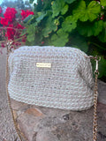Sac Riviera blanc nacré irisé et anse dorée - Sac au crochet fait main - Milou & Milette