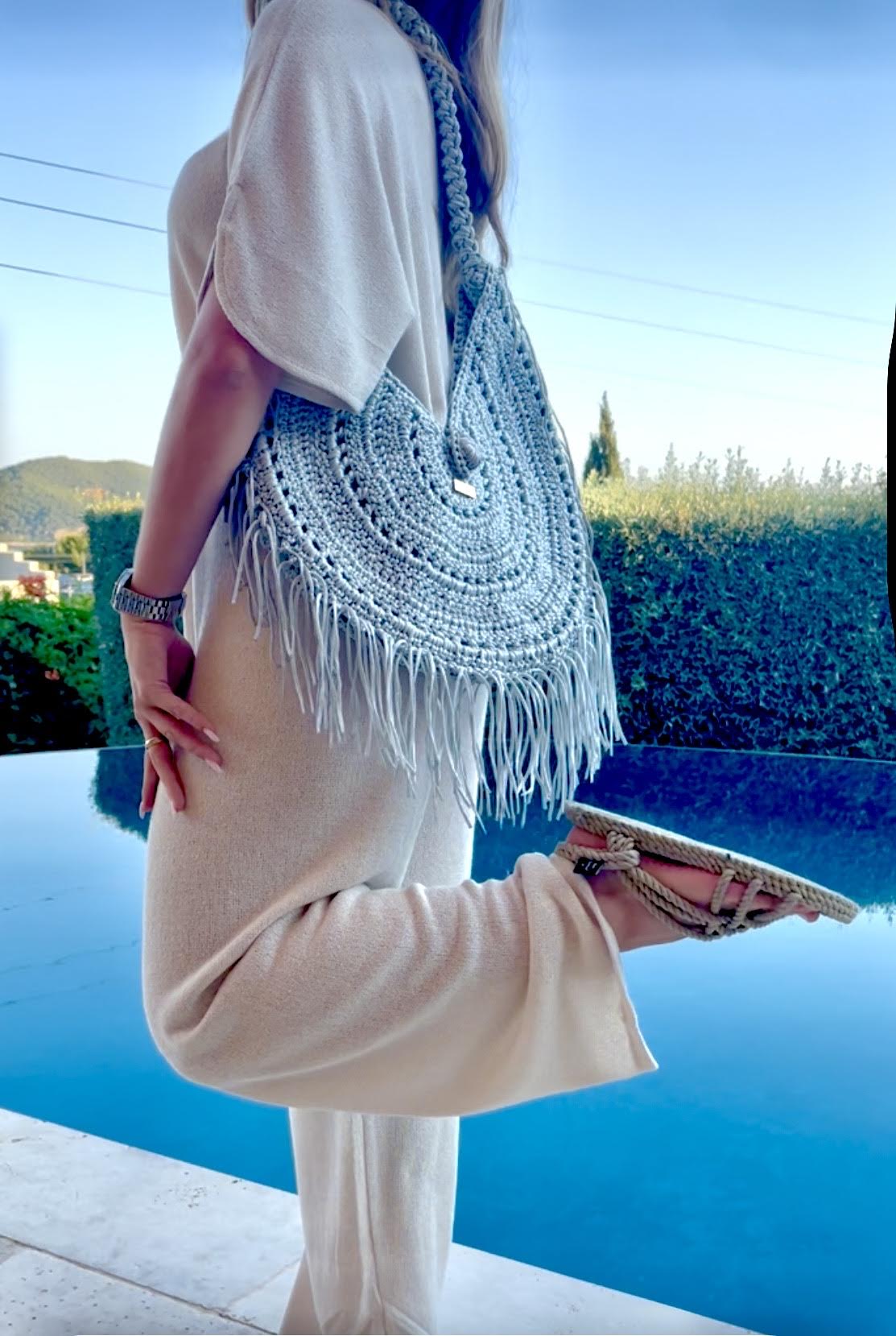Sac bohème au crochet avec franges- fait main - pièce unique Milou & Milette idéal pour la plage