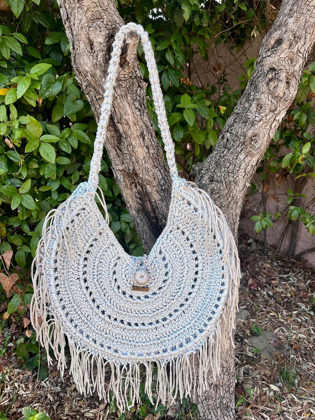 Sac bohème au crochet avec franges- fait main - pièce unique Milou & Milette idéal pour la plage - suspendu