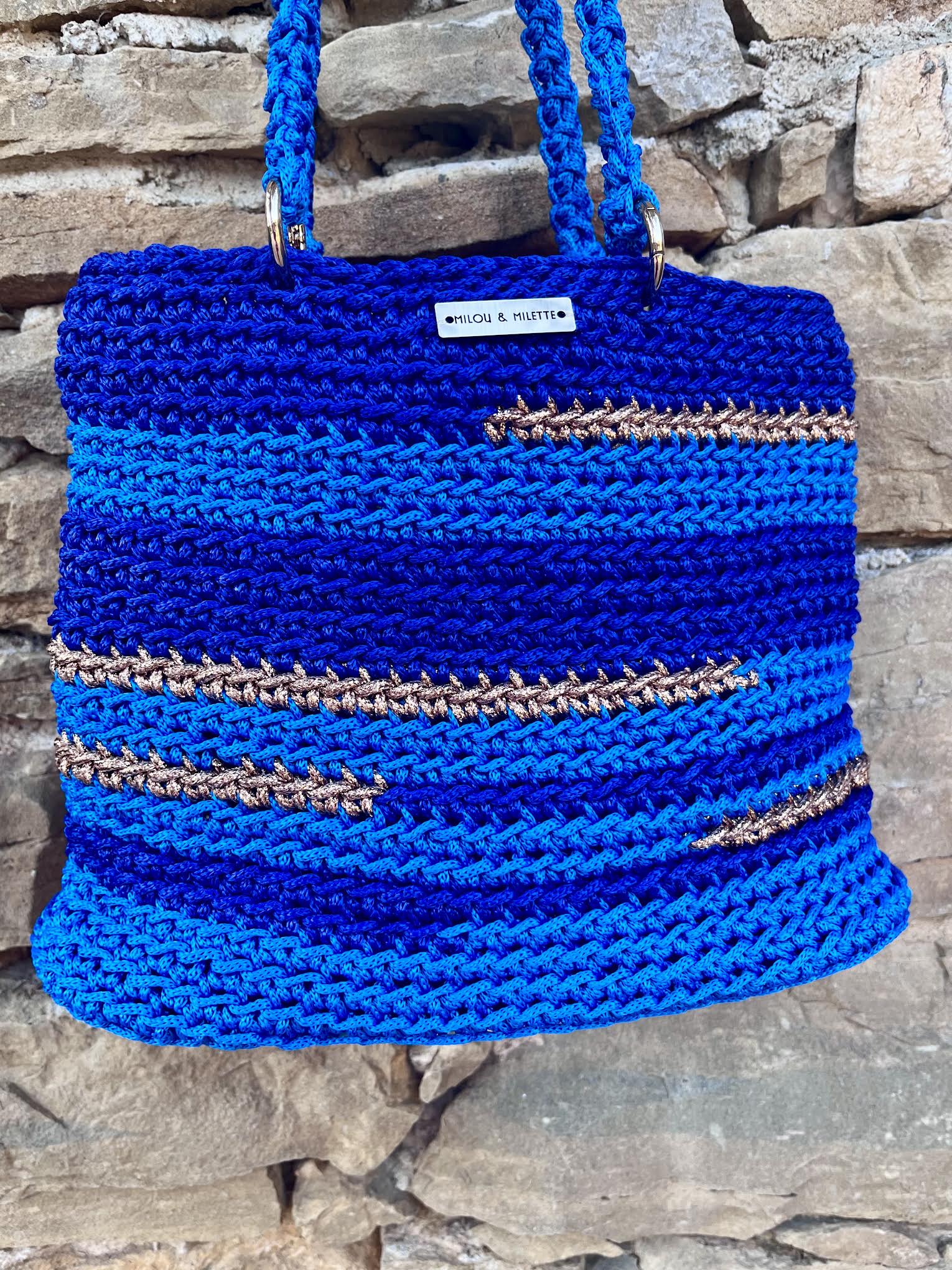 Sac cabas Méditerranée bleu - Crochet fait main - Milou & Milette
