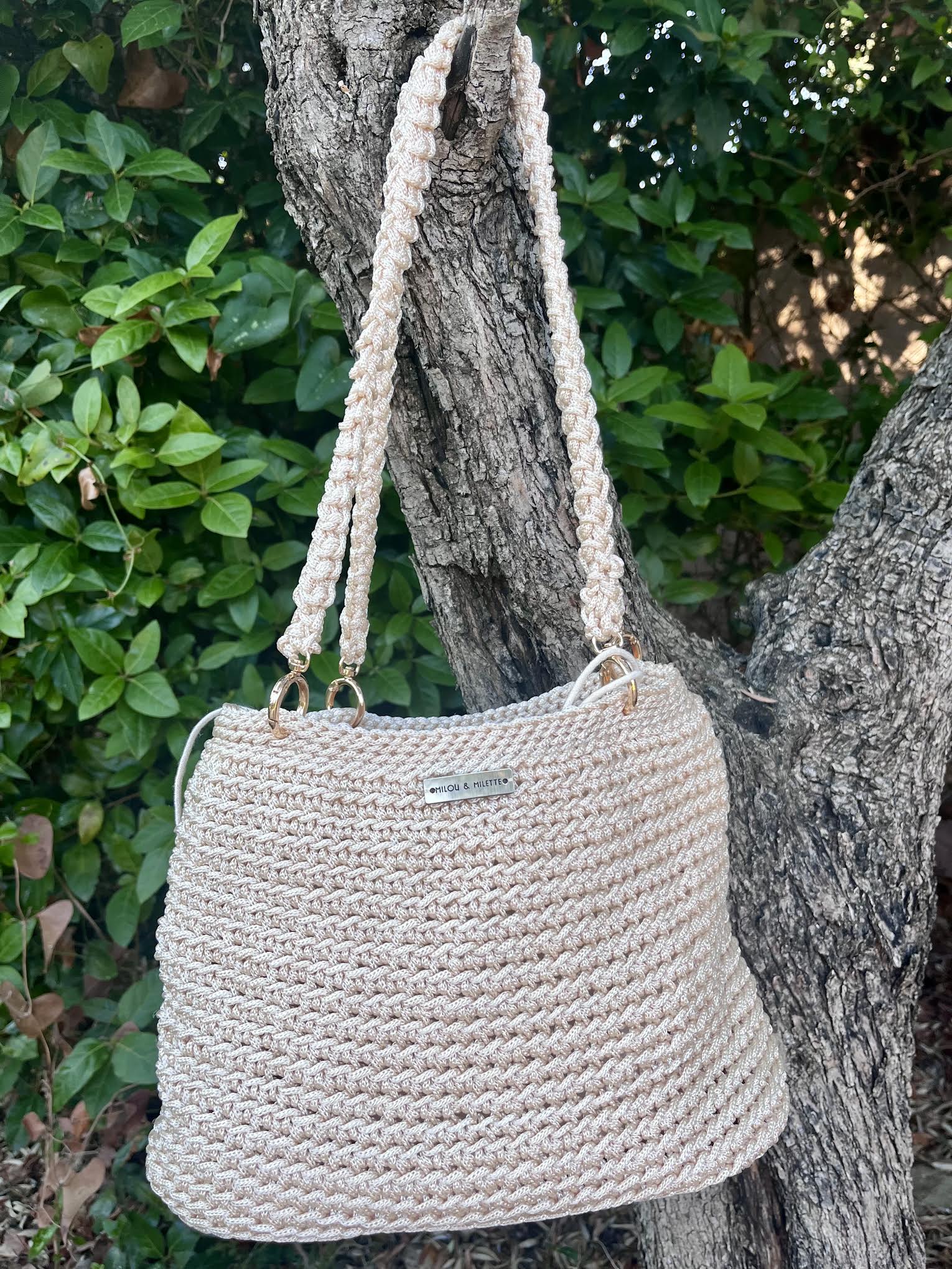 Sac cabas écru crocheté à la main par Milou & Milette dans le sud de la france
