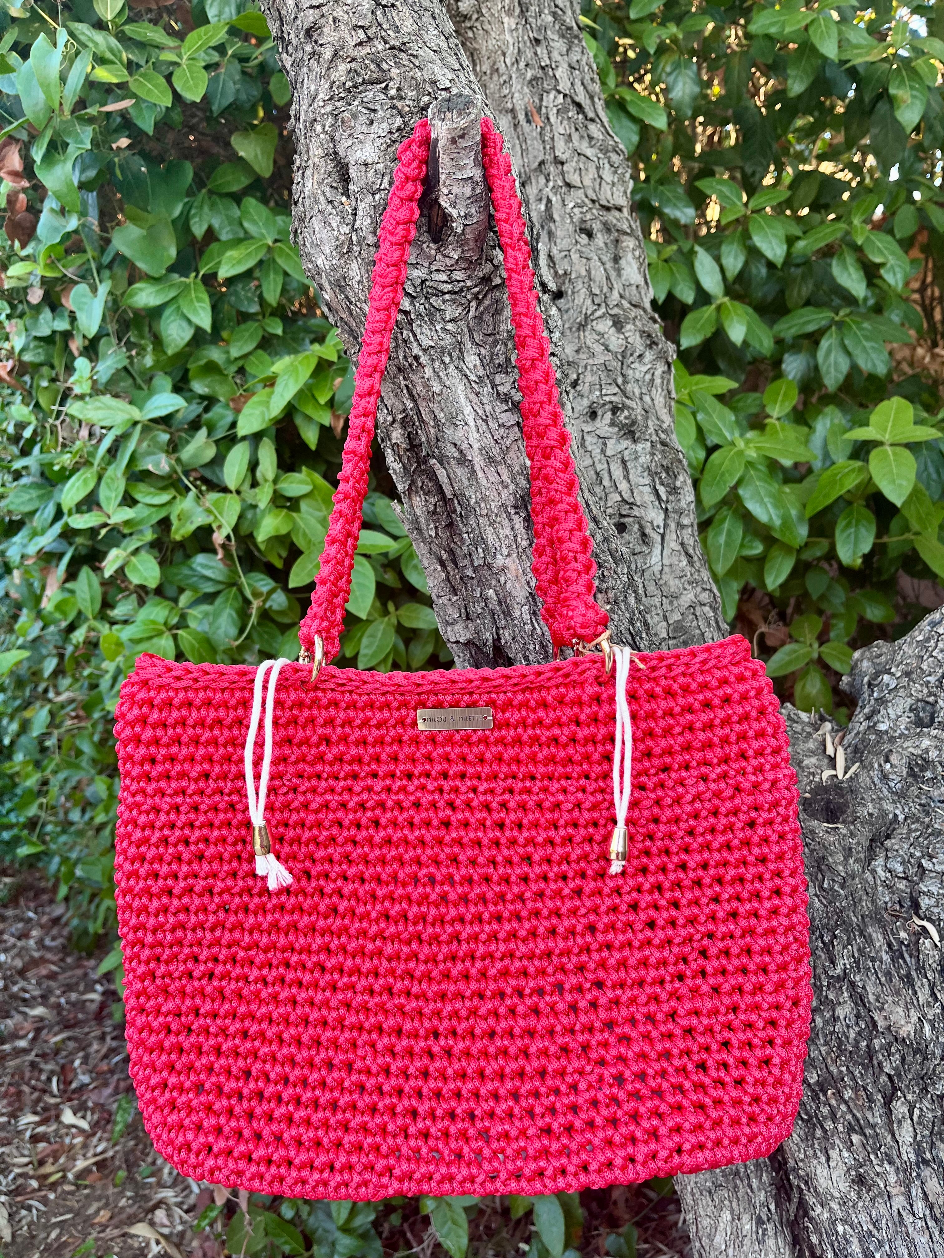 Sac cabas rouge au crochet fait main - Pièce unique - Milou & Milette