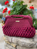 Sac crochet fait main rouge grenat, grand modèle Riviera, anse intégrée, pièce unique Milou & Milette