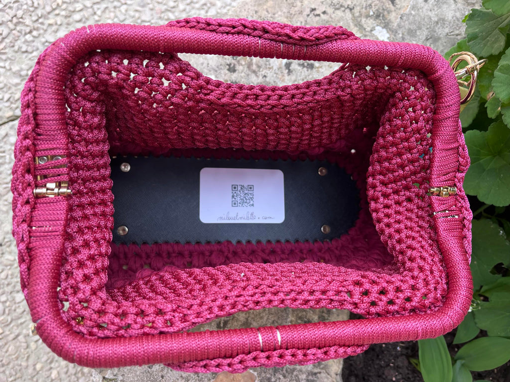 Sac crochet fait main rouge grenat, grand modèle Riviera, anse intégrée, pièce unique Milou & Milette