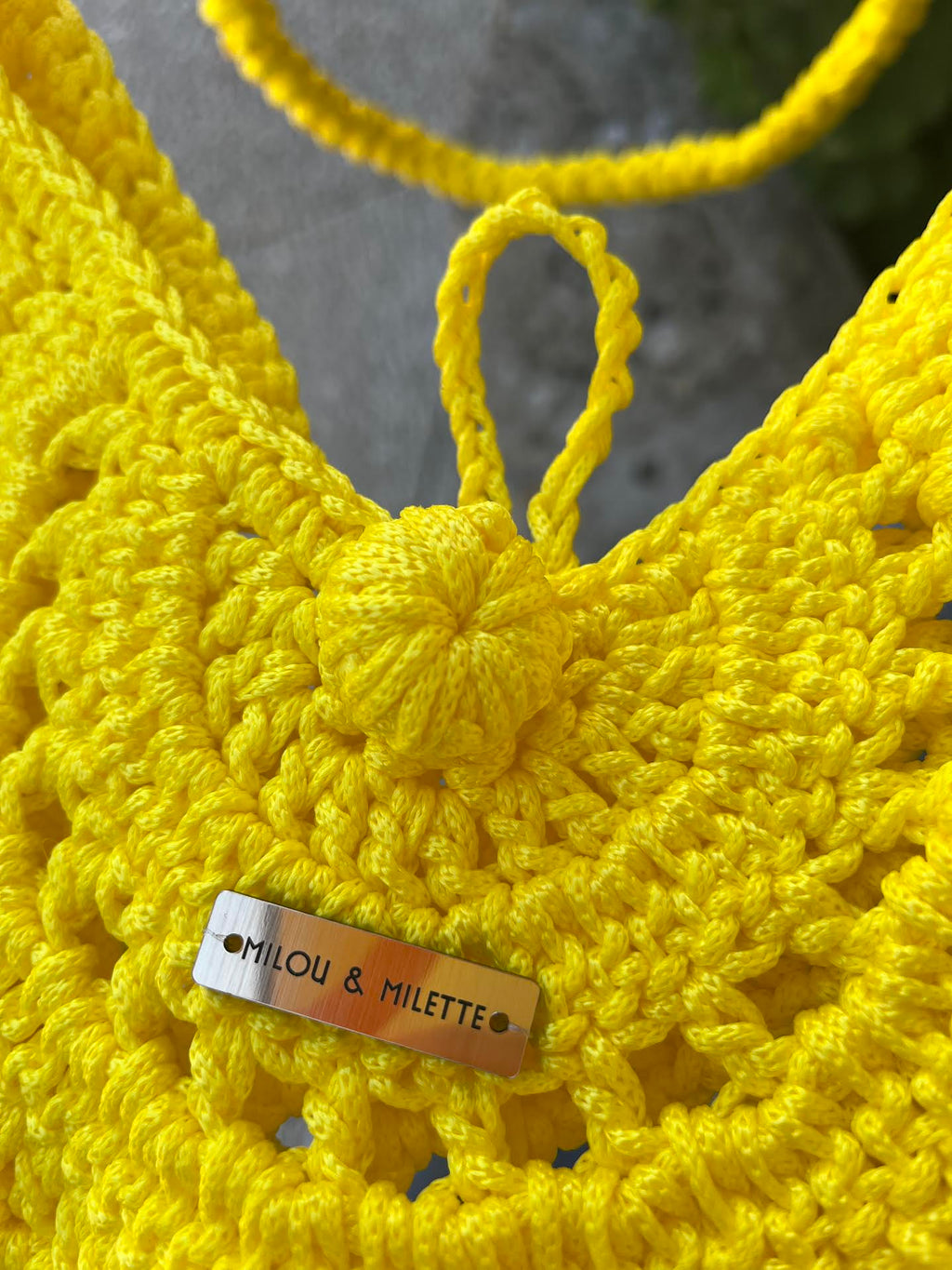 Sac crochet bohème jaune soleil à franges - pièce unique - Milou & Milette - création artisanale - Fait main en France