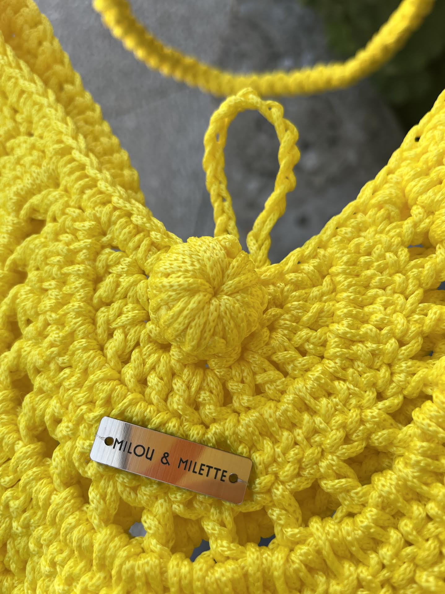 Sac crochet bohème jaune soleil à franges - pièce unique - Milou & Milette - création artisanale - Fait main en France