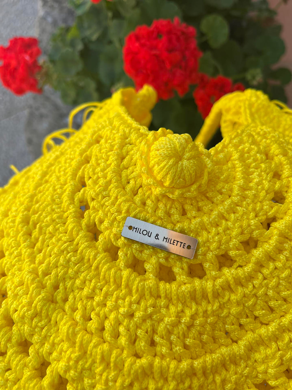 Sac crochet bohème jaune soleil à franges - pièce unique - Milou & Milette - création artisanale - Fait main en France