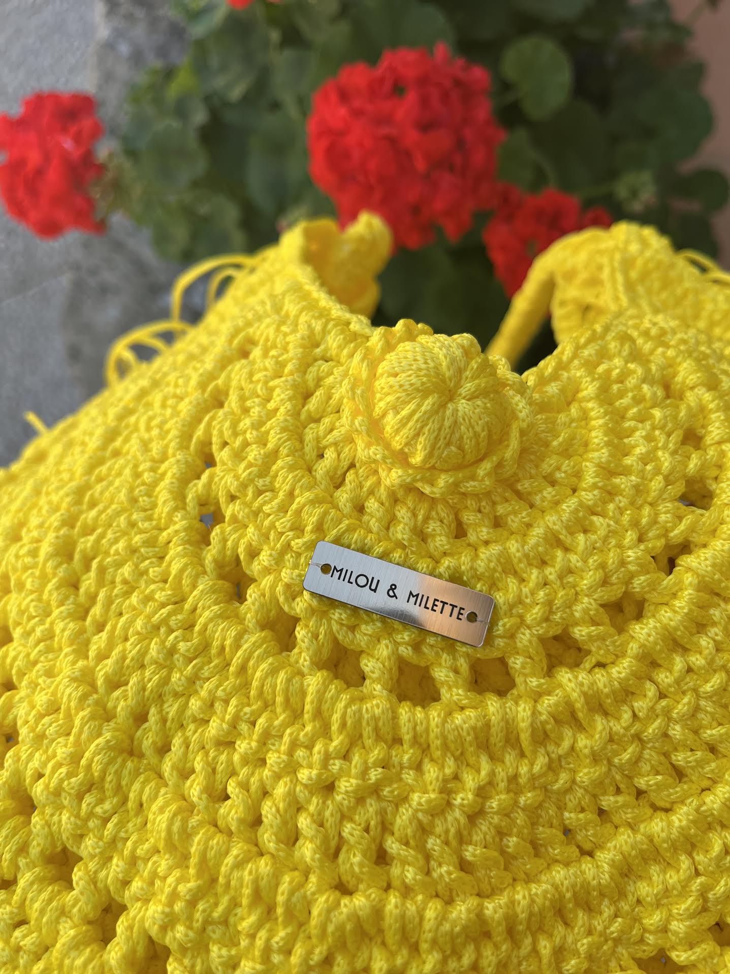 Sac crochet bohème jaune soleil à franges - pièce unique - Milou & Milette - création artisanale - Fait main en France