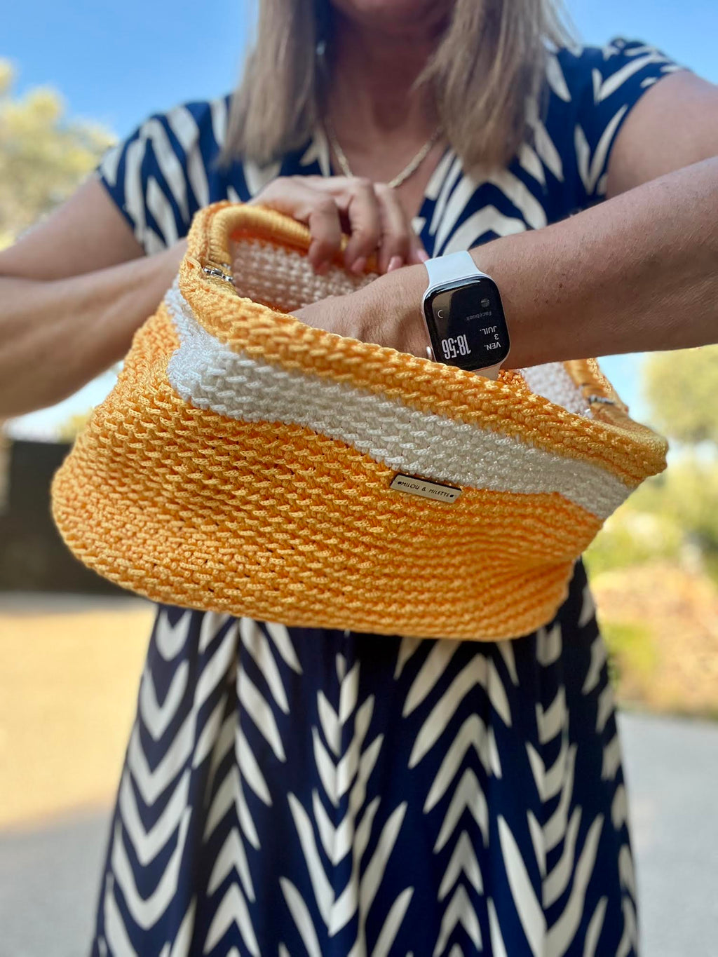 Sac au crochet orange et écru fait main en France-Milou & Milette