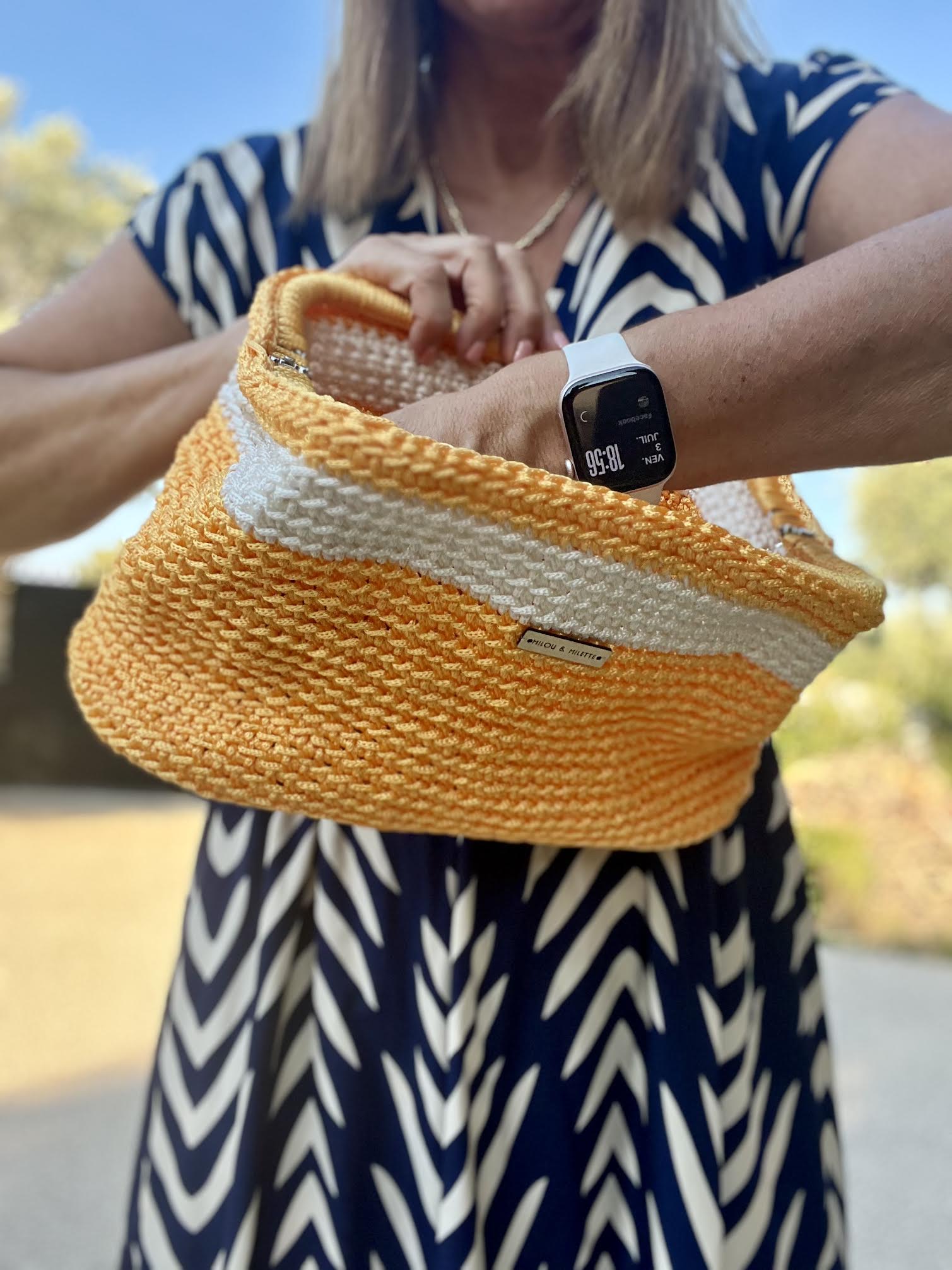 Sac au crochet orange et écru fait main en France-Milou & Milette